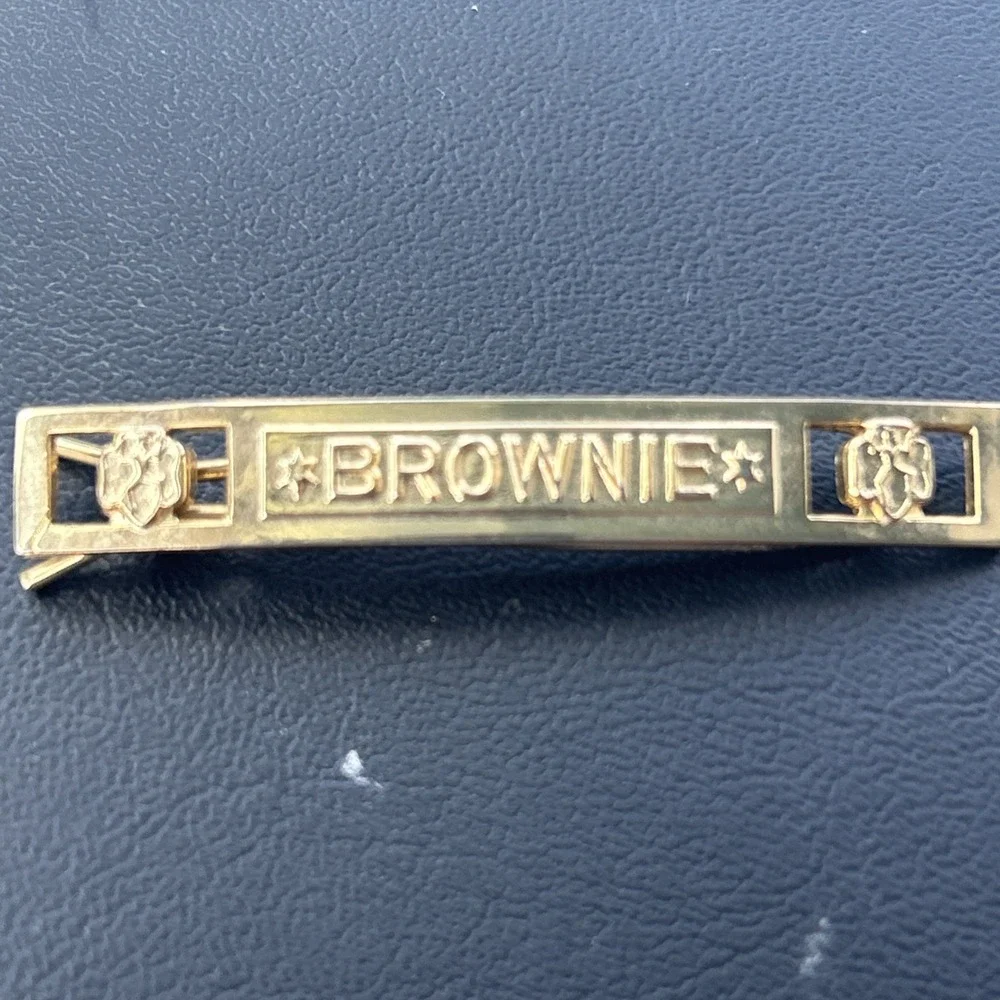 Vintage Brownies Girl Scout Gold Tone Barrette Hair Clasp Clip 50's 60's